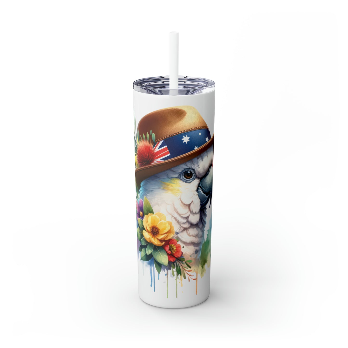 Skinny Tumbler with Straw, 20oz, Australian, Cockatoo, awd-1334