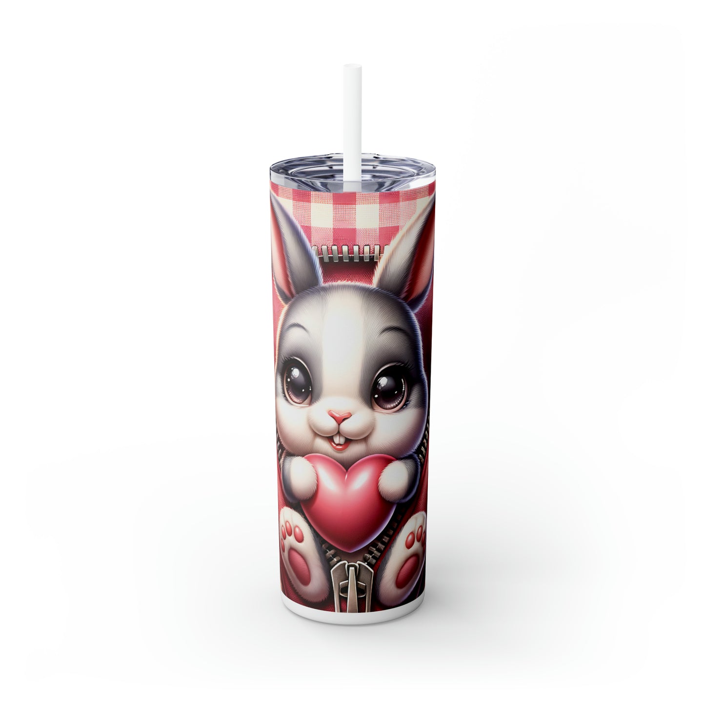 Skinny Tumbler with Straw, 20oz, Rabbit, Valentines Day