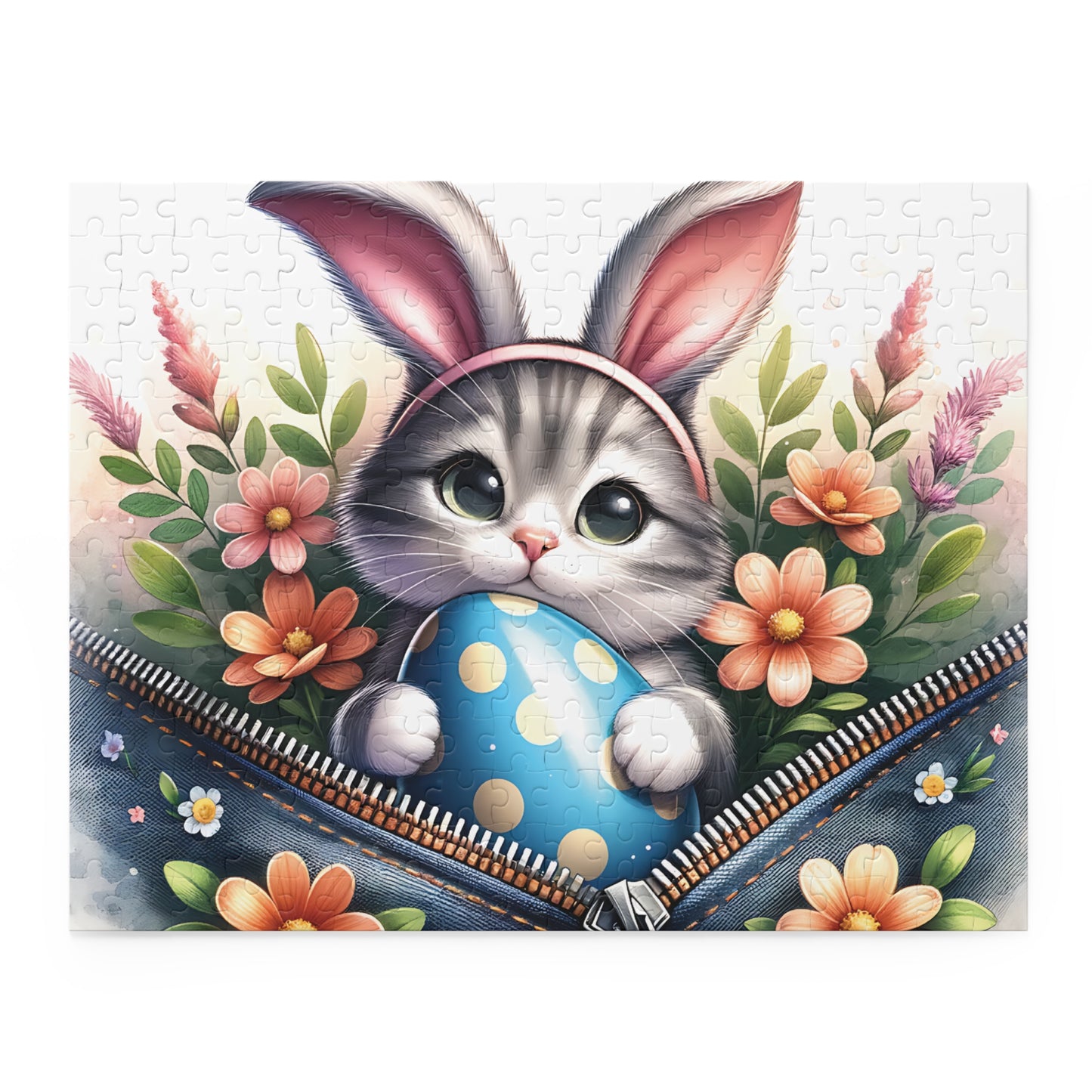 Personalised/Non-Personalised Puzzle, Easter, Cat with Bunny ears (120, 252, 500-Piece)