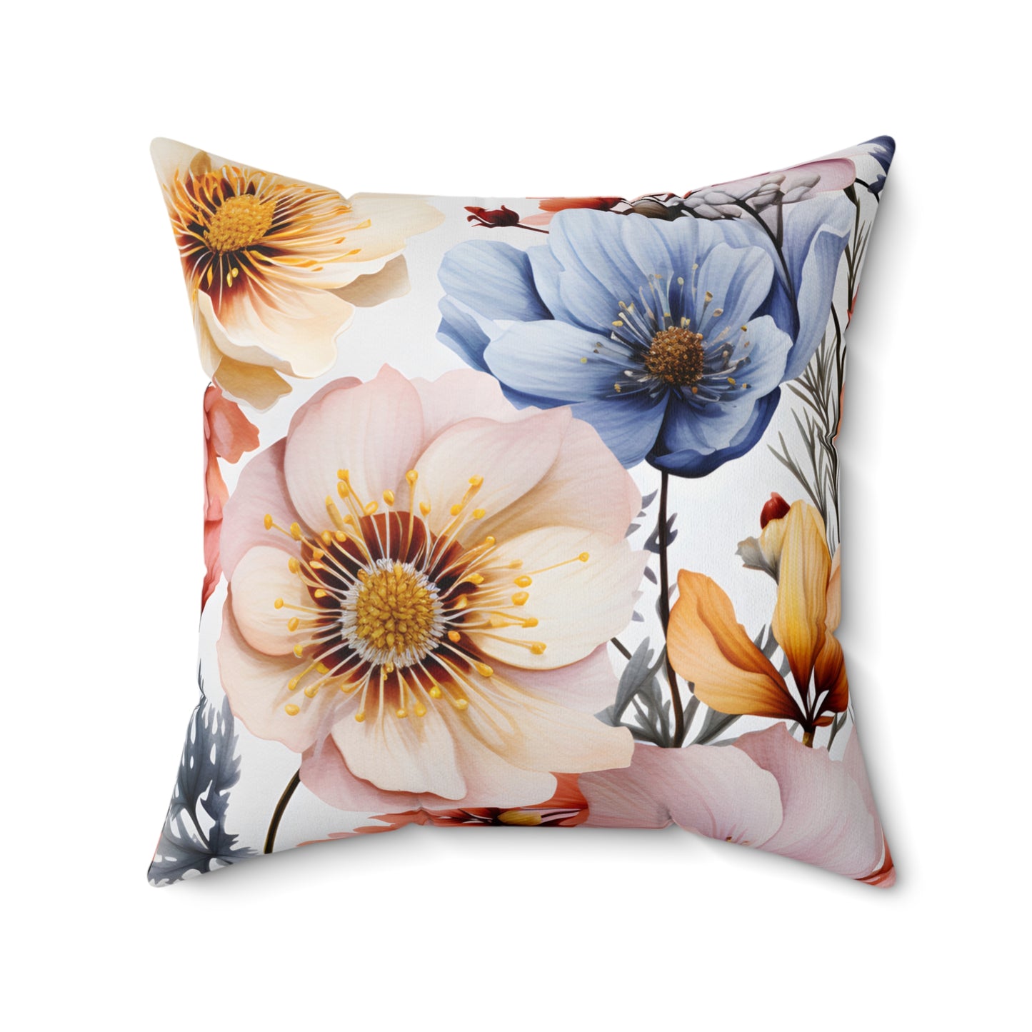 Spun Polyester Square Pillow, Retro Boho Floral Cushion