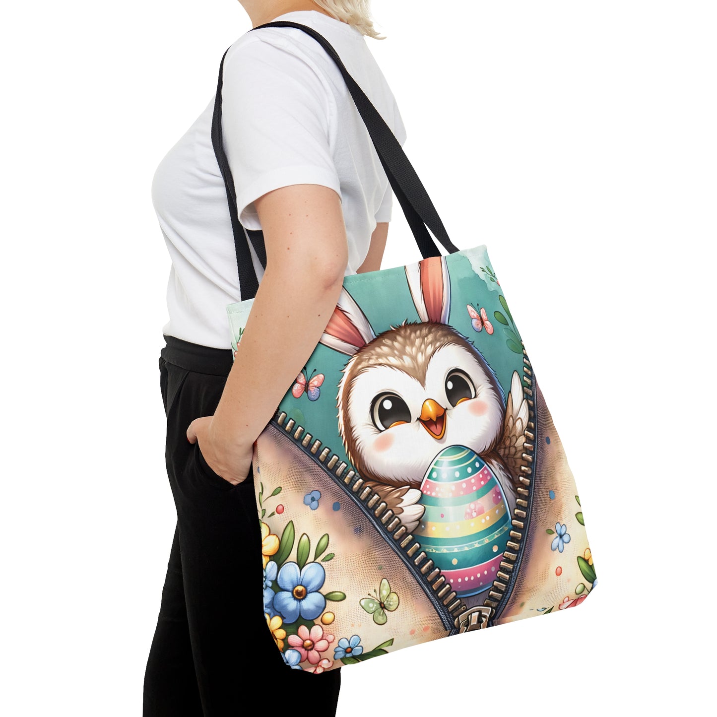 Tote Bag, Easter, Cute Owl with Bunny Ears, Personalised/Non-Personalised Tote bag