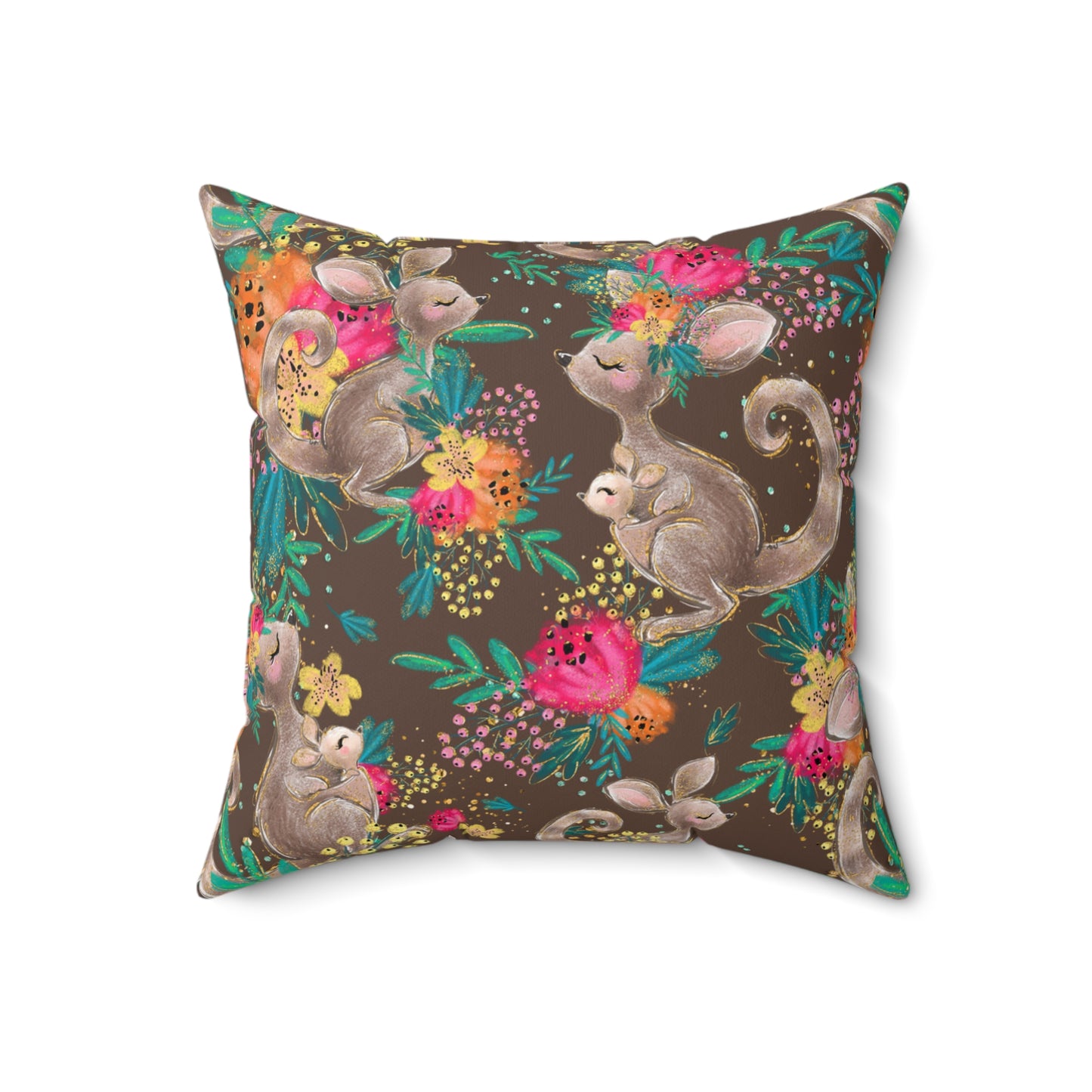 Spun Polyester Square Pillow, Australian Kangaroos