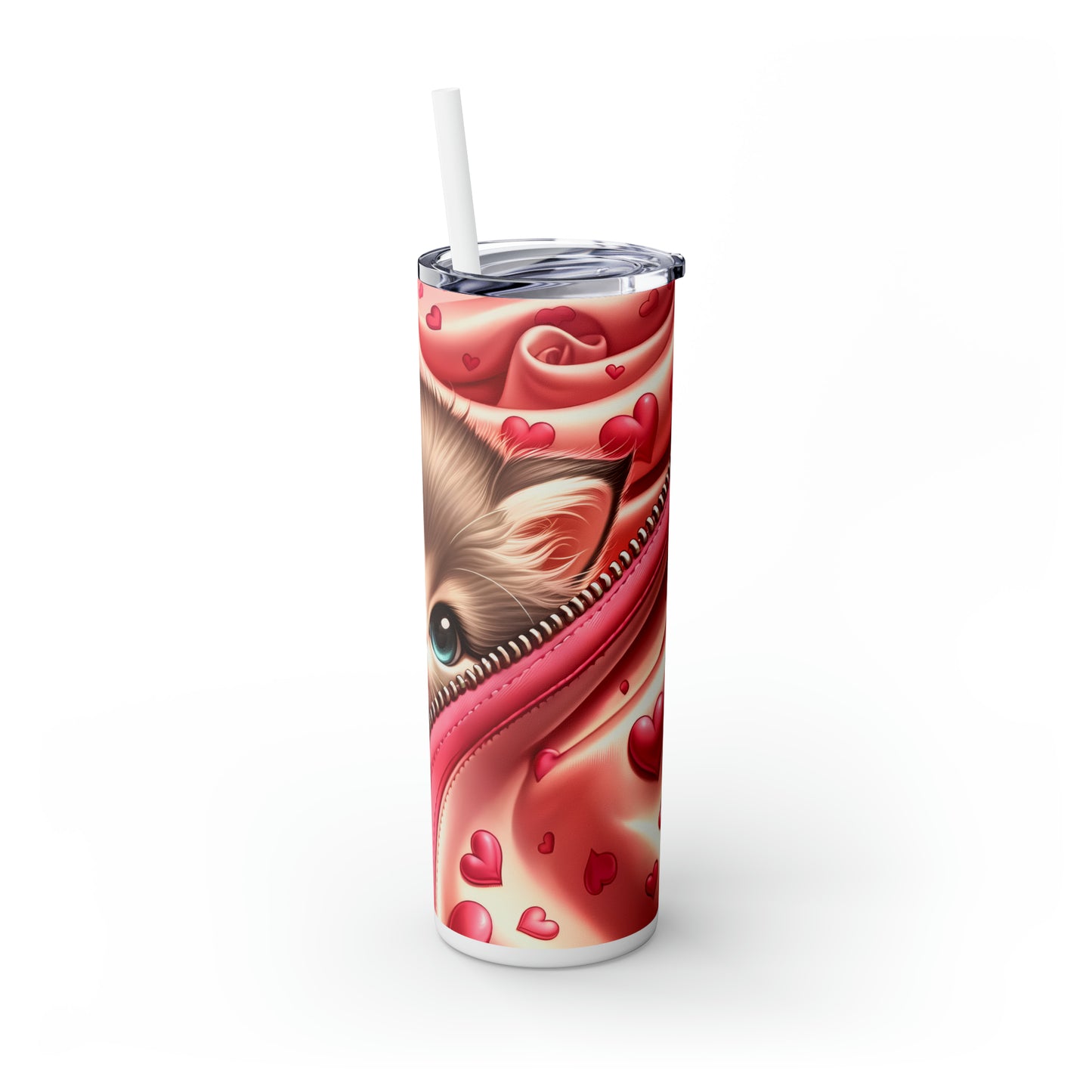 Skinny Tumbler with Straw, 20oz, Cat, Valentines Day, awd-927