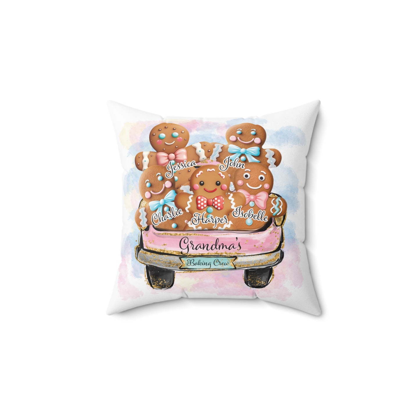 Personalised Polyester Square Pillow, Gingerbread Car