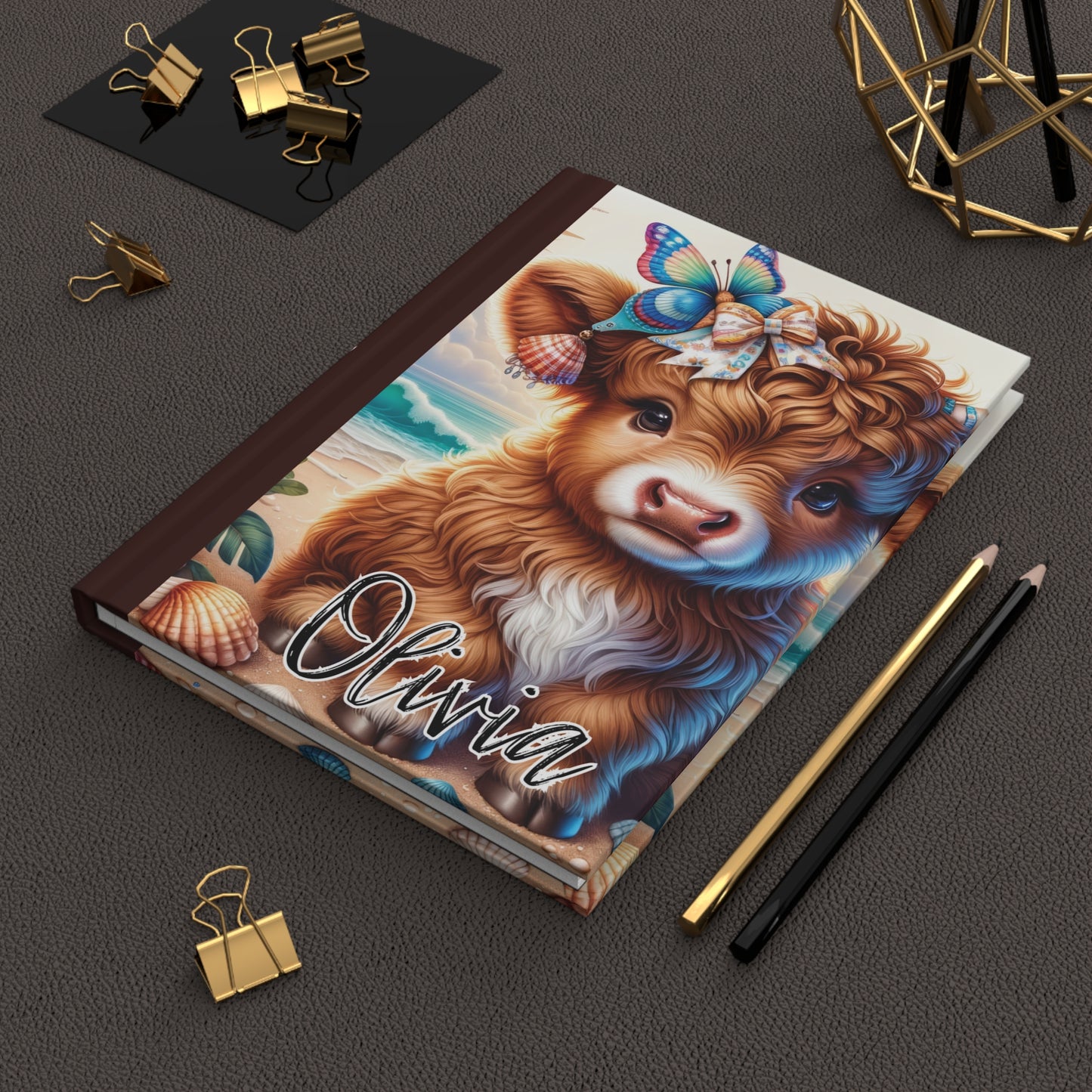 Personalised Hardcover Journal Matte, Highland Cow, awd-1637