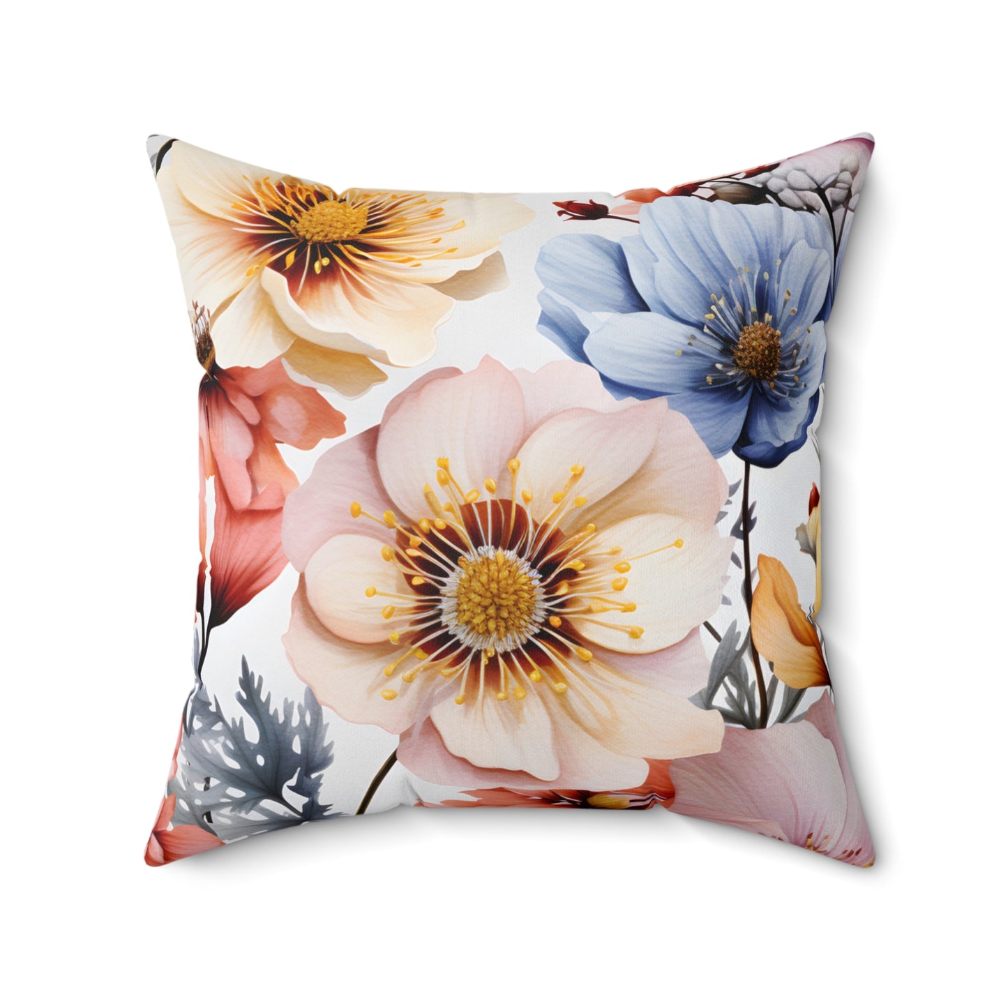 Spun Polyester Square Pillow, Retro Boho Floral Cushion