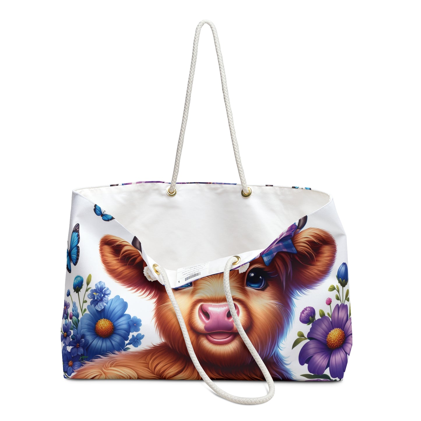 Personalised/Non-Personalised Weekender Bag, Highland Cow, Large Weekender Bag, Beach Bag, Book Bag