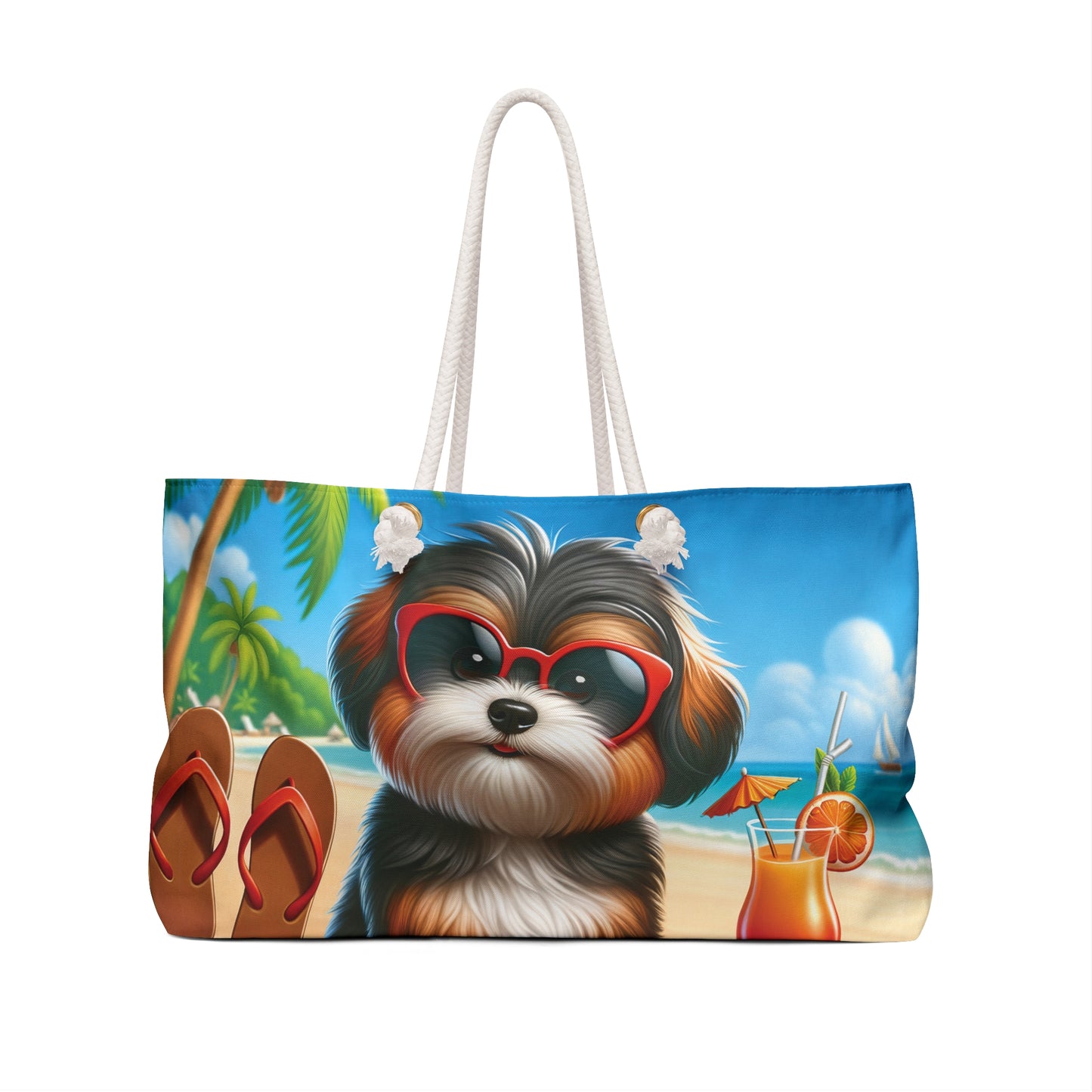 Personalised/Non-Personalised Weekender Bag, Summer Beach Dog, Havanese, Large Weekender Bag, Beach Bag, Book Bag