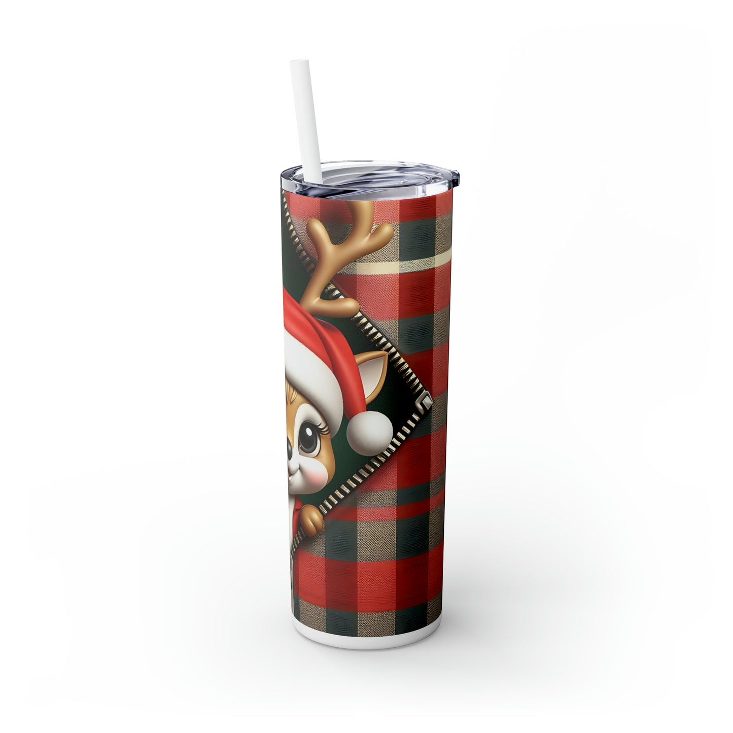 Skinny Tumbler with Straw, 20oz, Reindeer