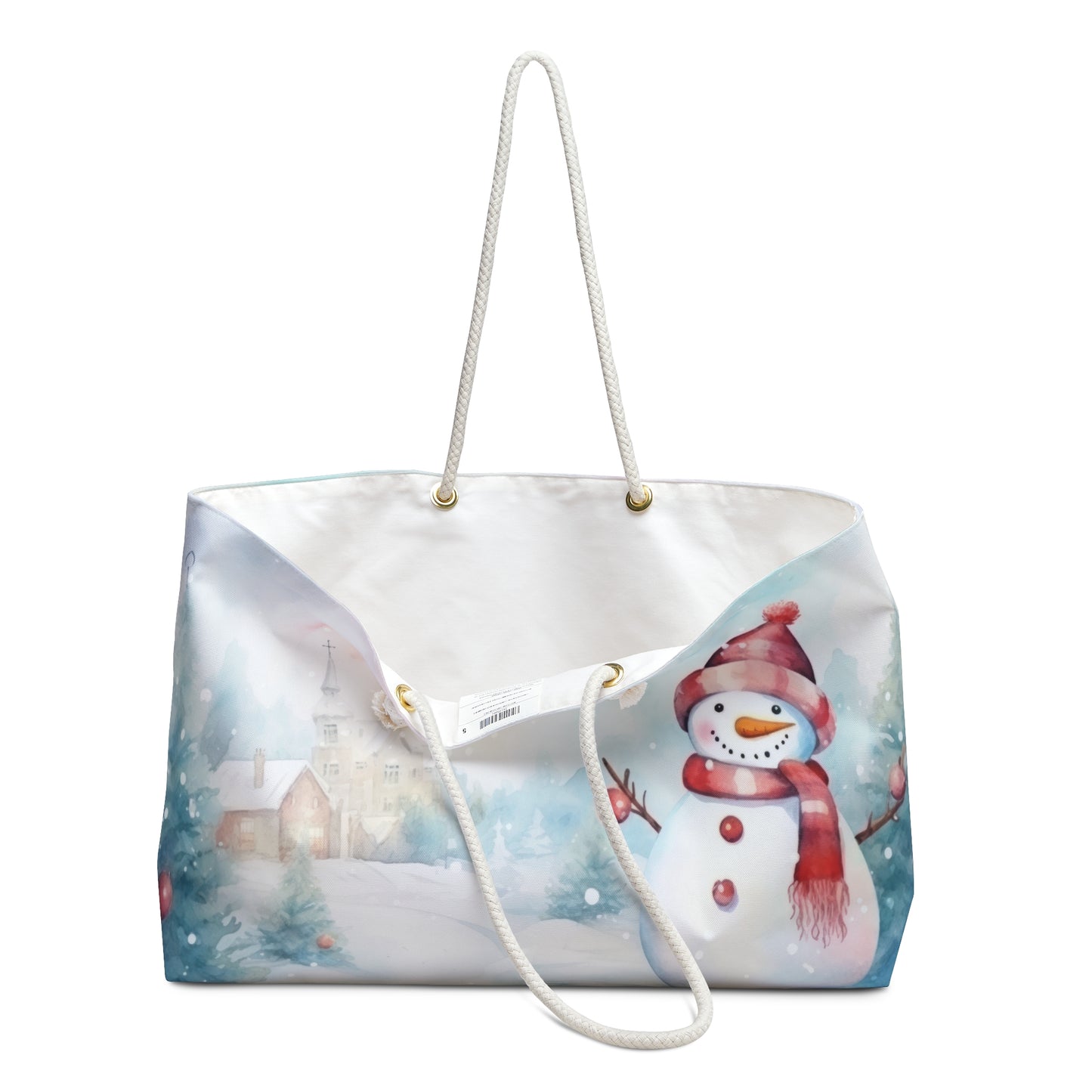 Personalised/Non-Personalised Weekender Bag, Christmas Snowman, Large Weekender Bag, Beach Bag, Book Bag