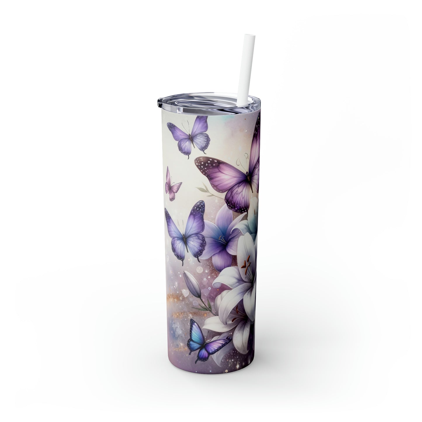 Skinny Tumbler with Straw, 20oz, Butterfly