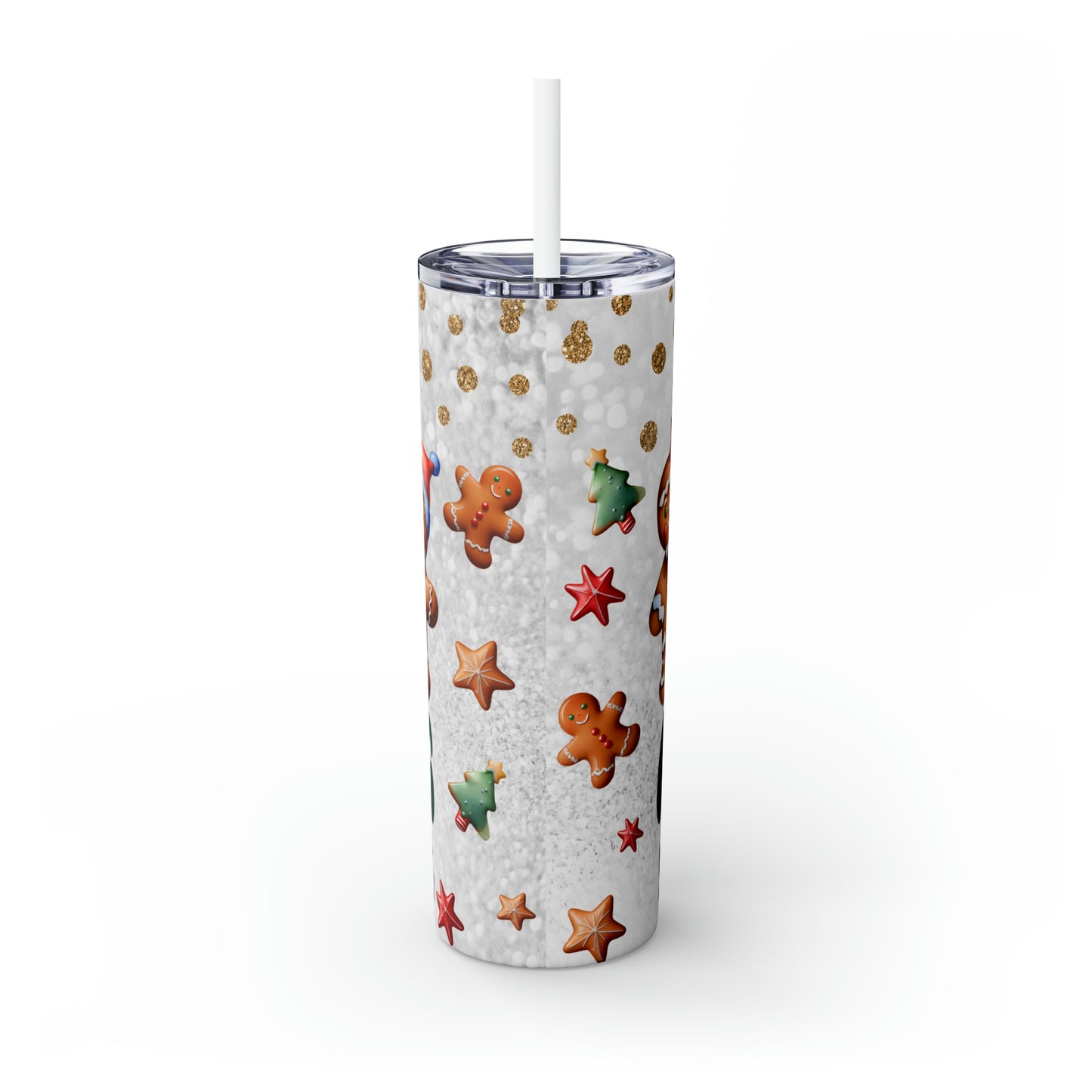 Skinny Tumbler with Straw, 20oz, Gingerbread, Christmas, awd-315