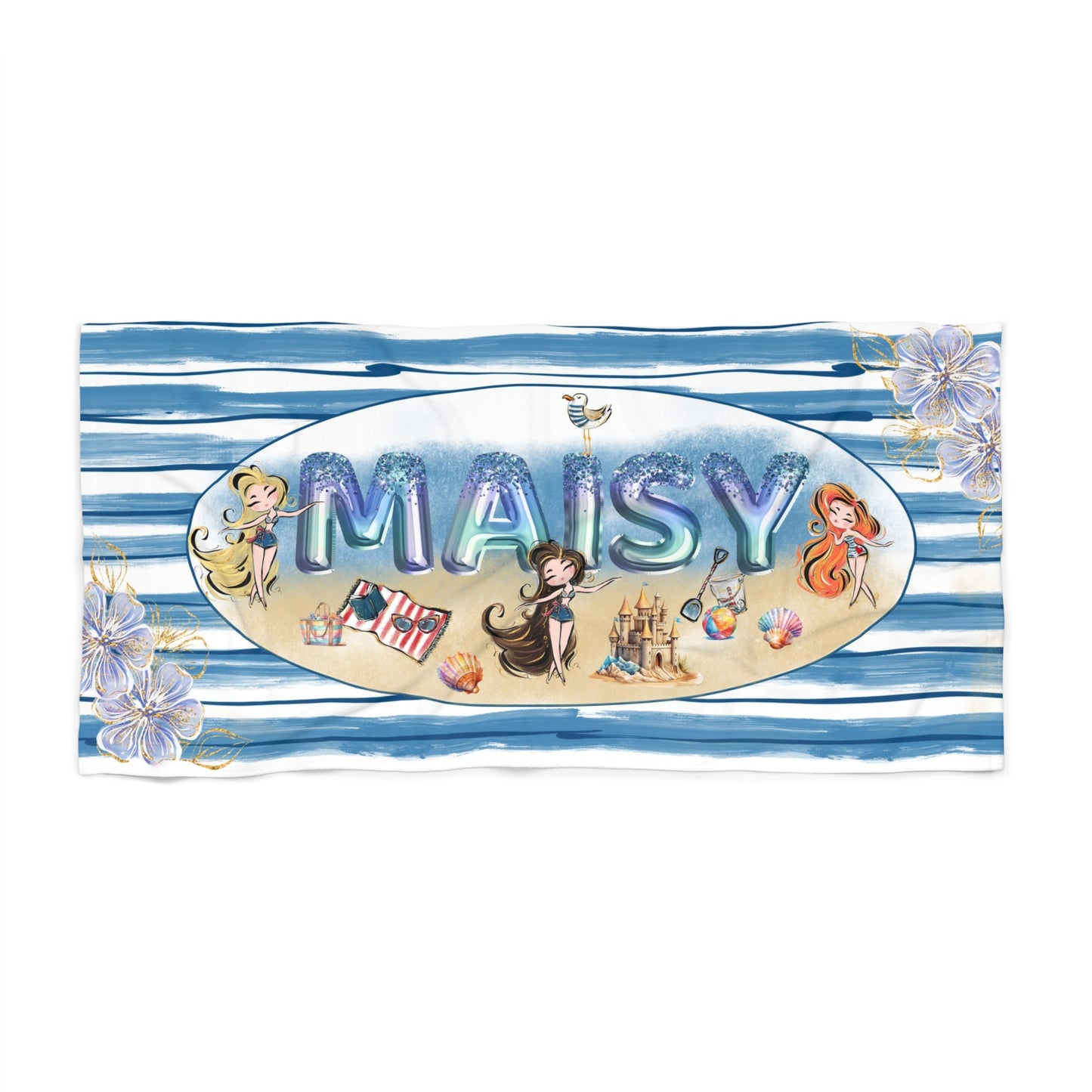 Personalised Beach Towel, Girl's Beach Party, Polycotton Towel, 2 sizes Available