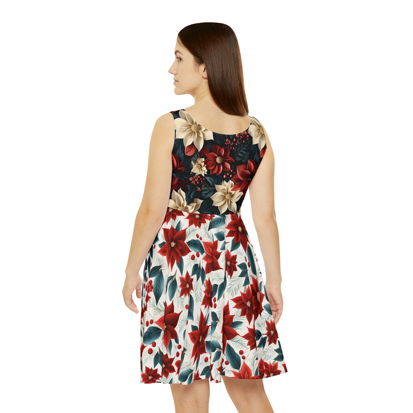 Women's Skater Dress, Red Poinsettia