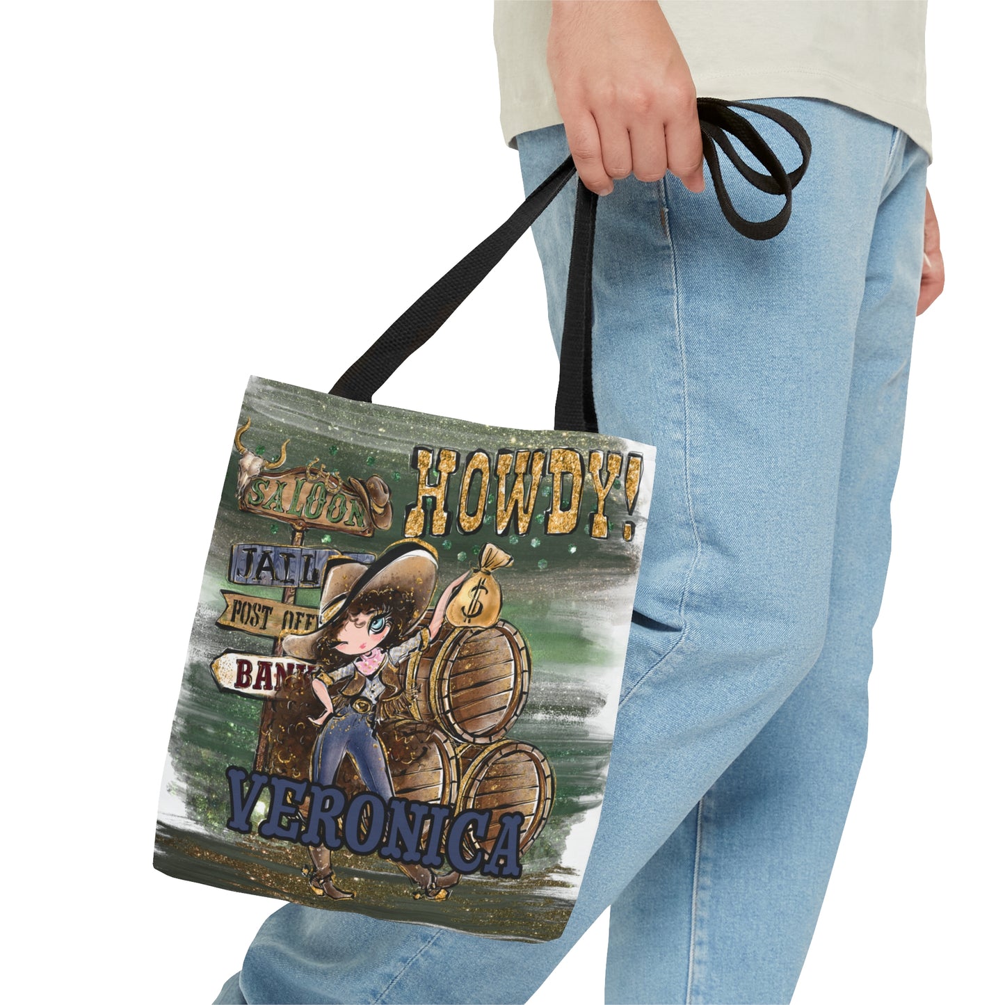 Personalised Tote Bag, Howdy, Brown Curly Hair, Blue Eyes, Tote bag