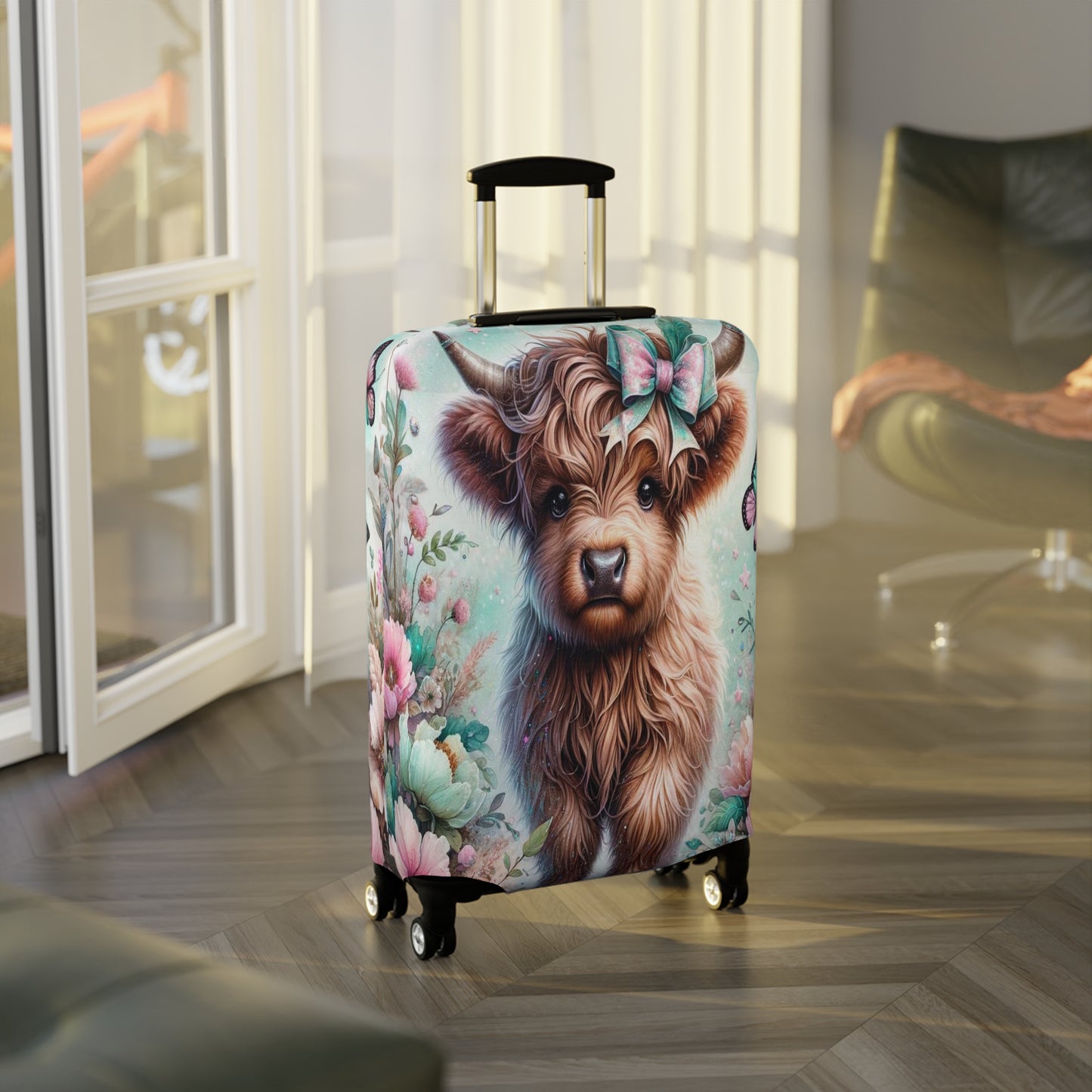 Luggage Cover, Highland Cow, Floral and Butterflies, awd-1418