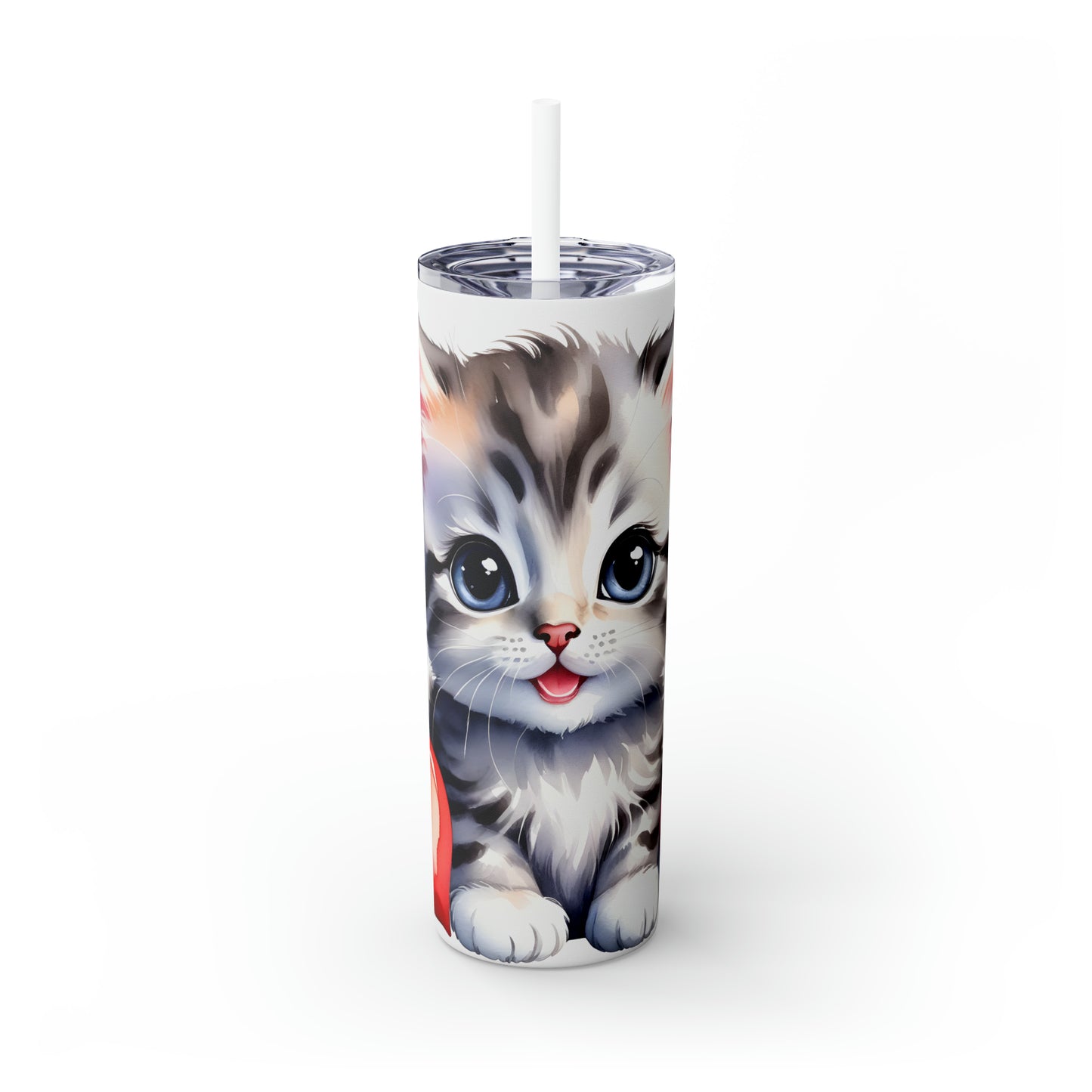 Skinny Tumbler with Straw, 20oz, Cat