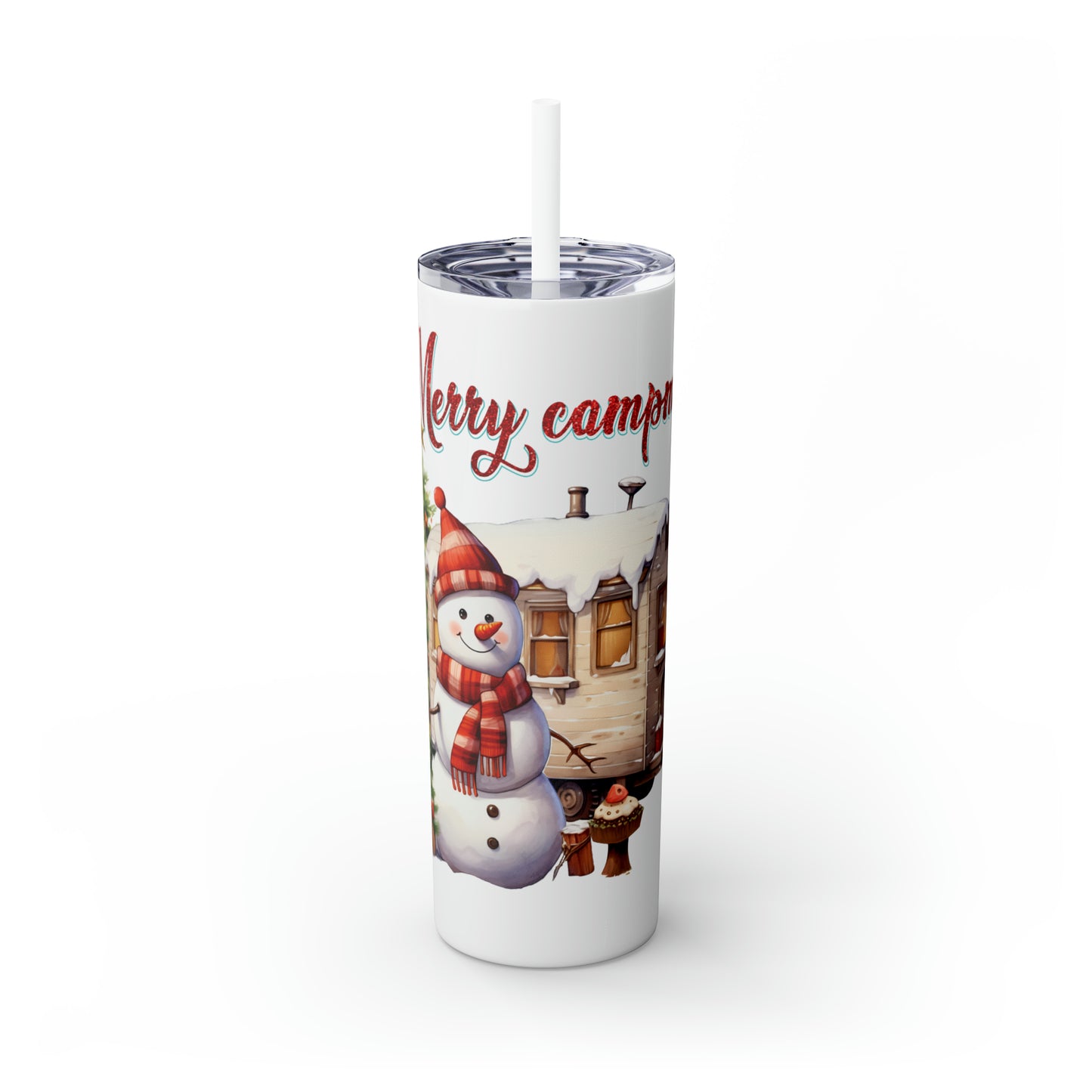 Skinny Tumbler with Straw, 20oz, Merry Campmas