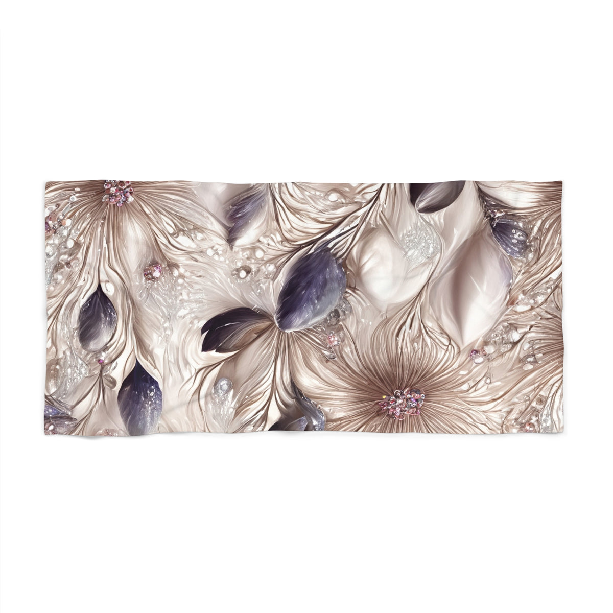 Beach Towel, Beige Floral, Polycotton Towel, 2 sizes Available