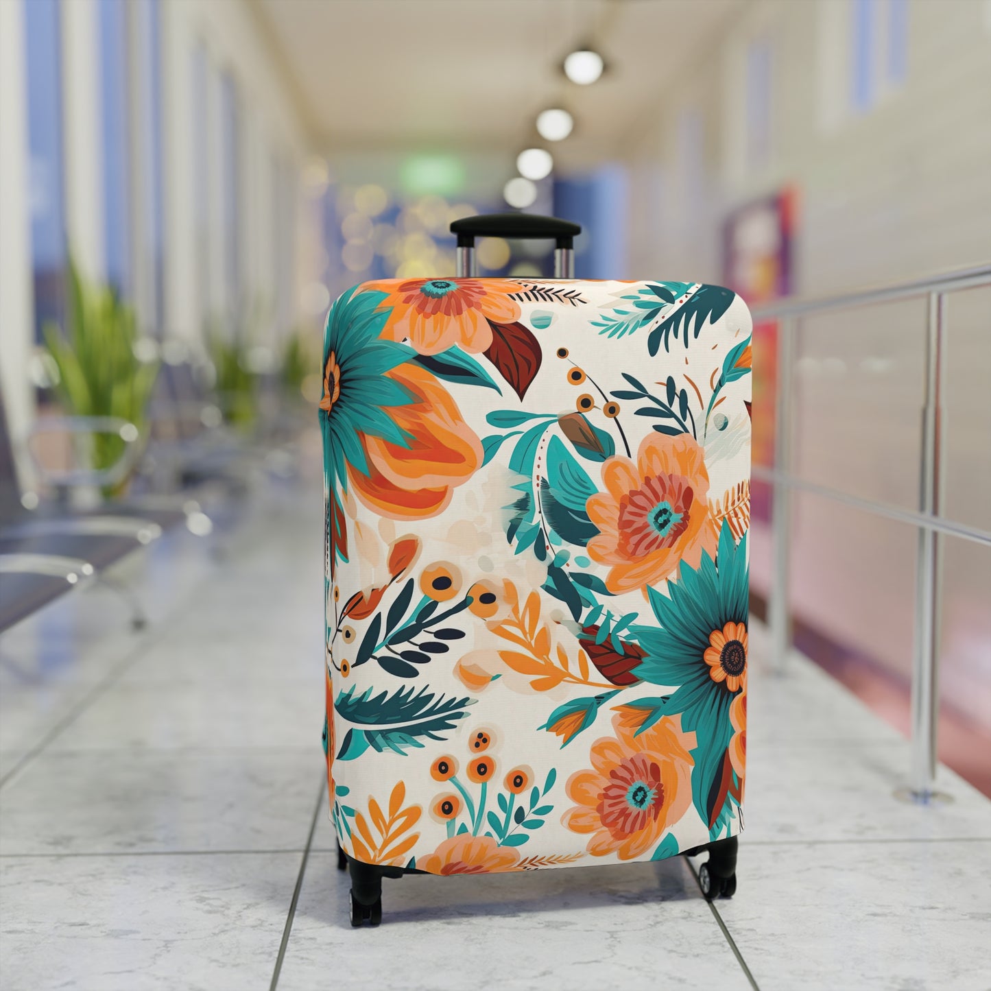 Luggage Cover, Boho Floral, Green and Orange