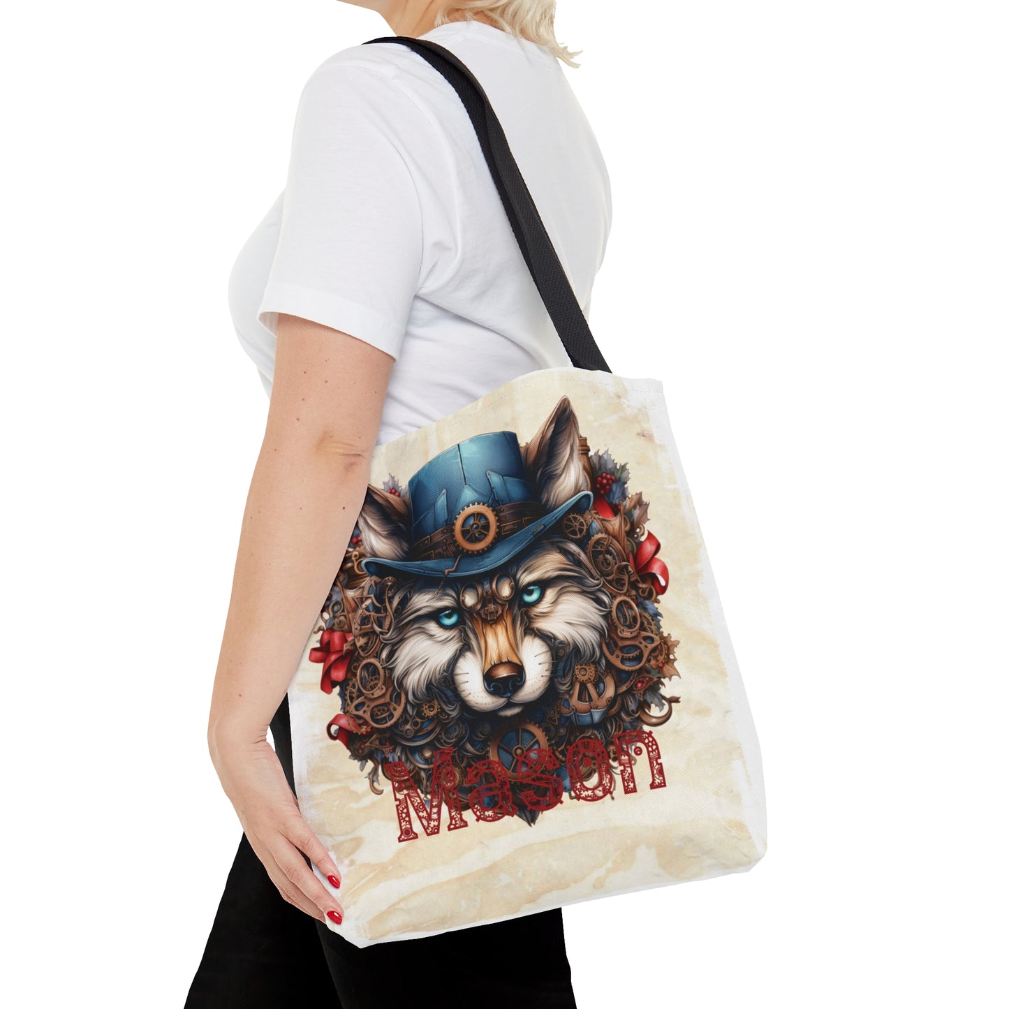 Steampunk Wolf wreath Personalised Tote Bag, Steampunk Christmas bag, Christmas Tote Bag, Personalised/Non-Personalised