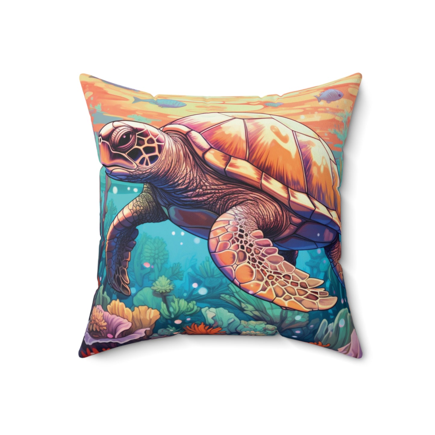 Nautical Polyester Square Cushion, Nautical cushion, Turtle Cushion