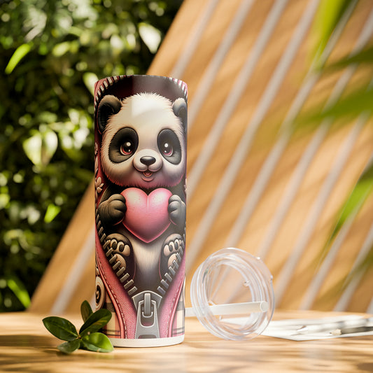 Skinny Tumbler with Straw, 20oz, Panda, Valentines Day