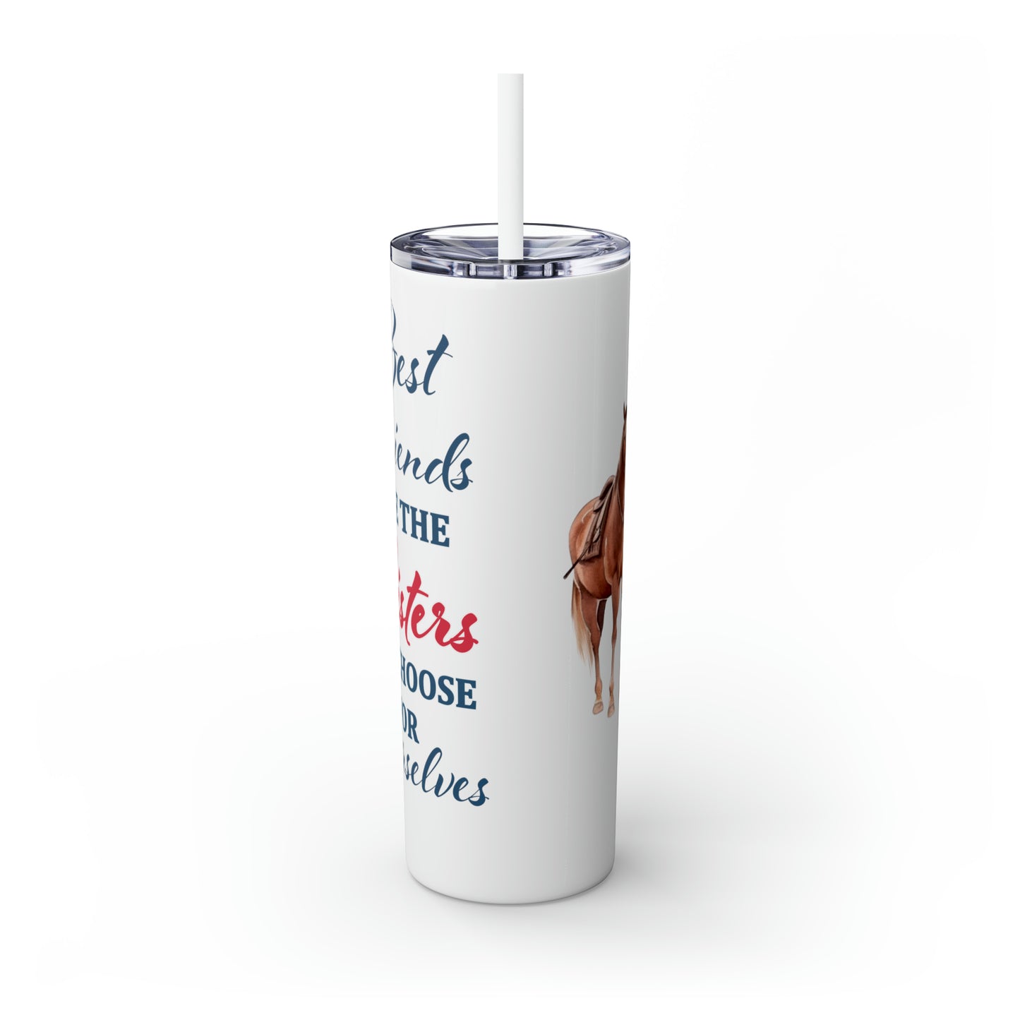 Skinny Tumbler with Straw, 20oz, Personalised, Horse and Girls, Western, Best Friends