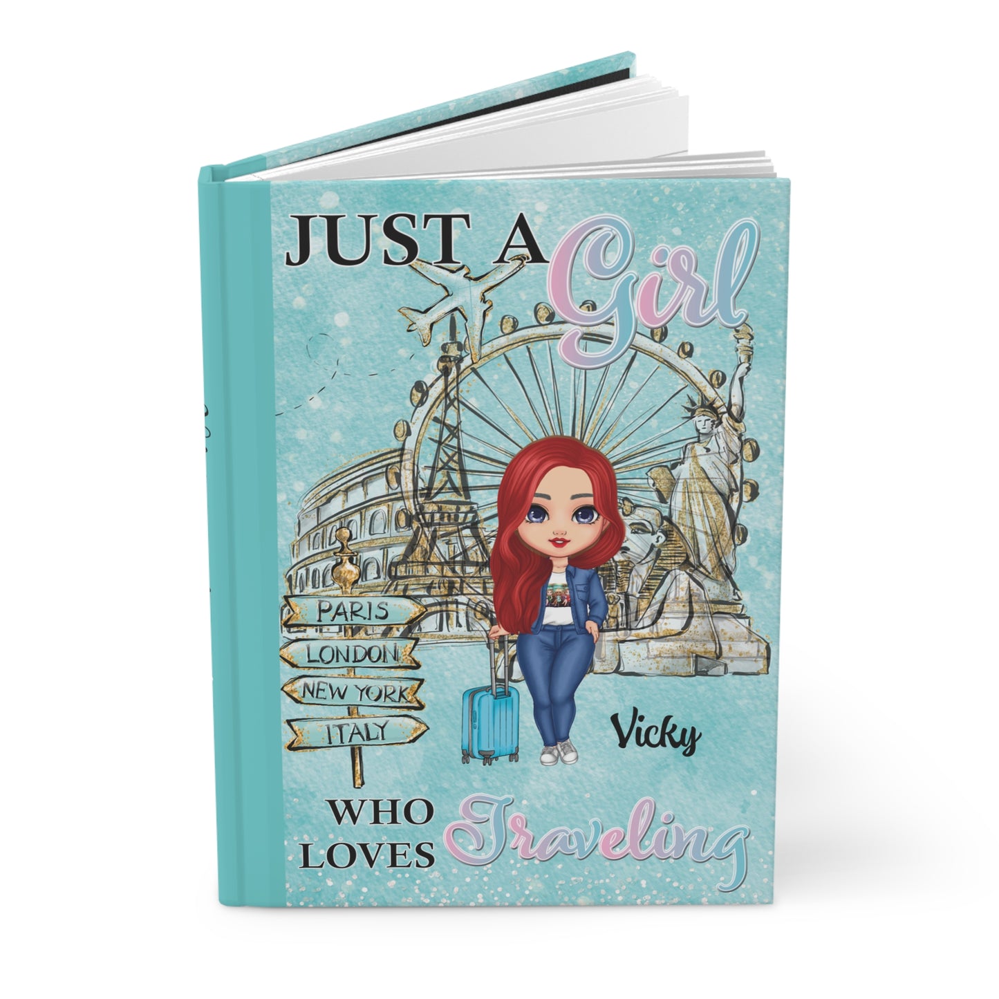 Personalised Hardcover Journal Matte, Just a Girl who loves travelling, Red Hair