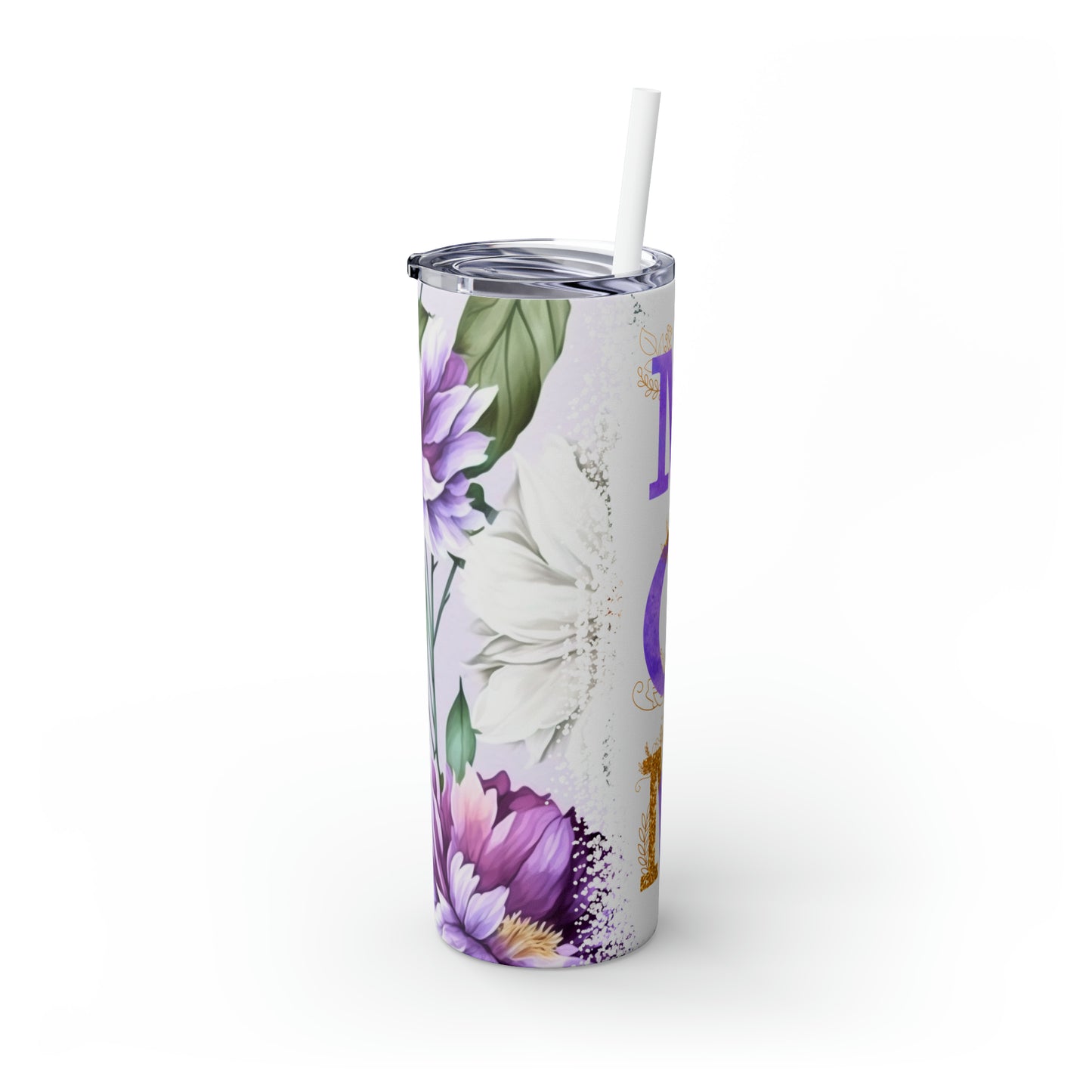 Skinny Tumbler with Straw, 20oz, Floral Mum, awd-532