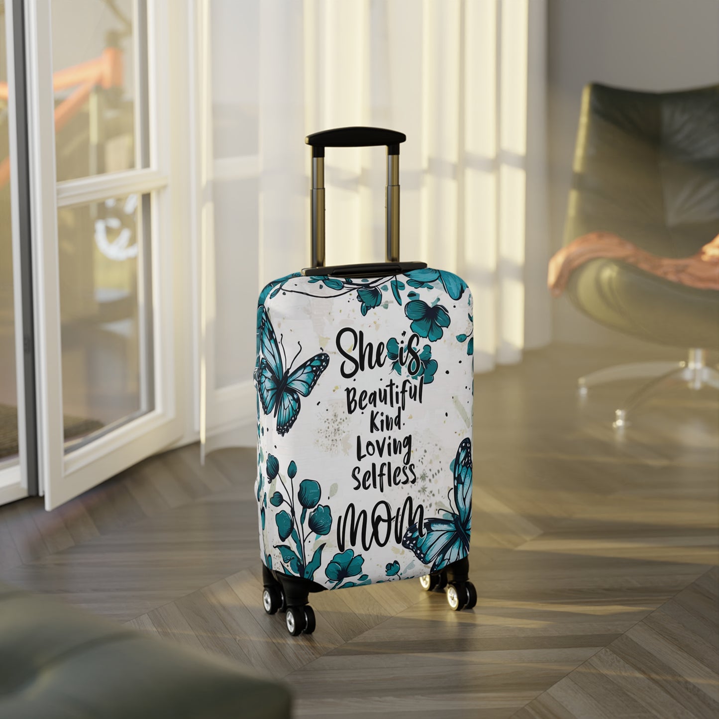 Luggage Cover, Teal Floral, Mom, She is Beautiful, Kind, Loving, Selfless, awd-1758