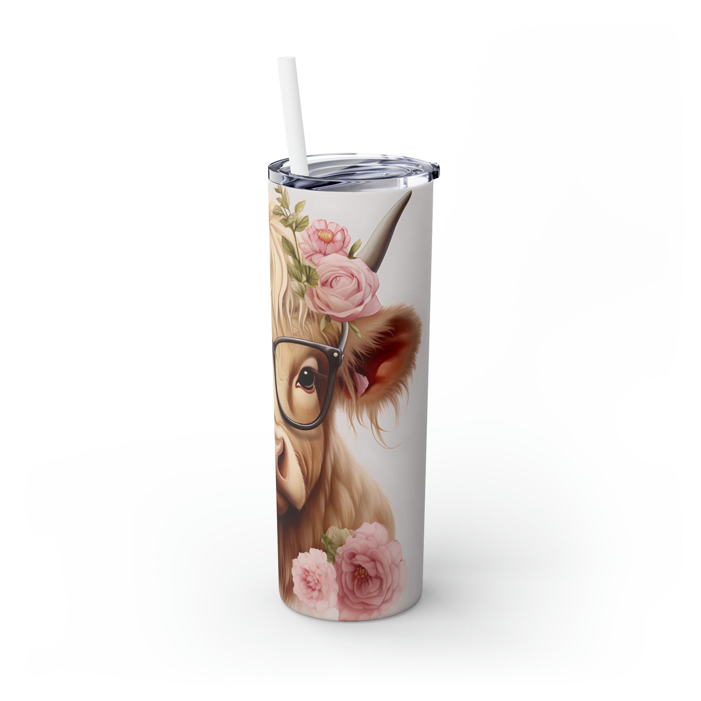 Skinny Tumbler with Straw, 20oz Highlander Cow