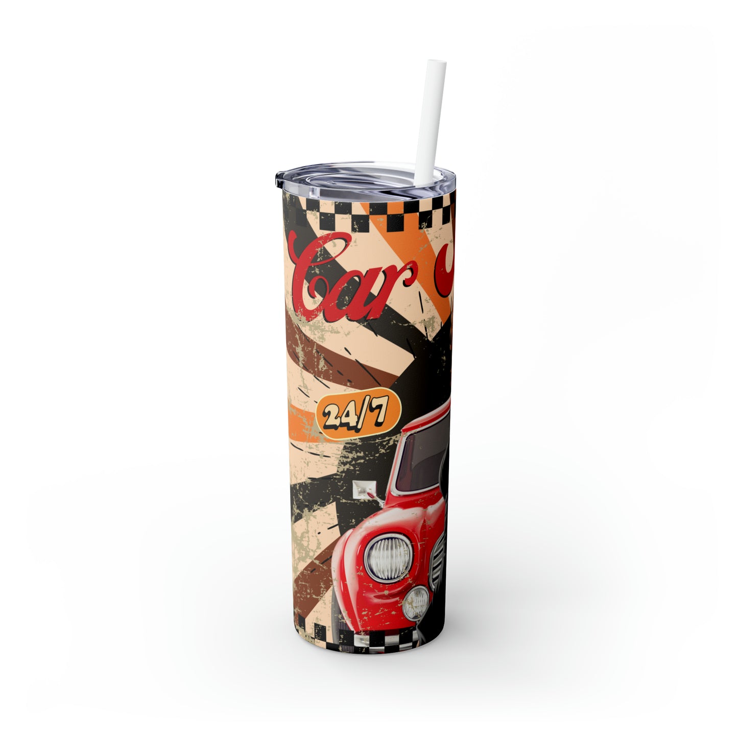 Skinny Tumbler with Straw, 20oz, Retro, Car Service