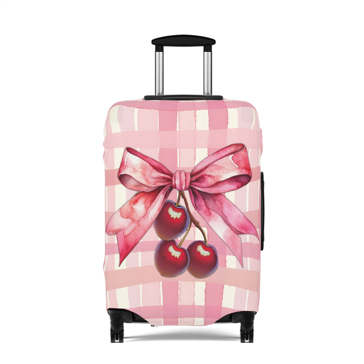 Luggage Cover, Rockabilly, Coquette, Pink Tartan, Cherries and Ribbon, awd-2517