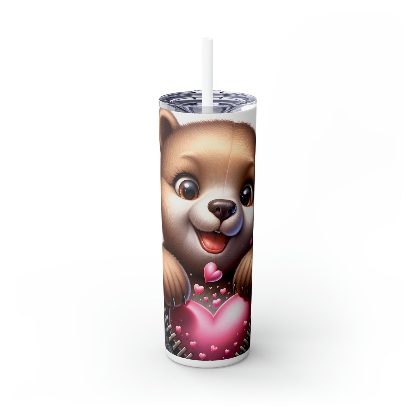 Skinny Tumbler with Straw, 20oz, Bear, Valentines Day, awd-807