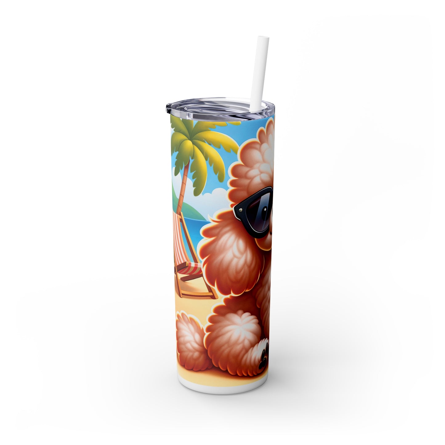 Skinny Tumbler with Straw, 20oz, Dog on Beach,  Poodle, awd-1234