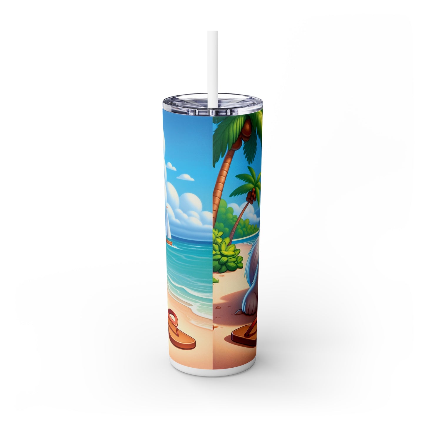 Skinny Tumbler with Straw, 20oz, Dog on Beach, Samoyed, awd-1240