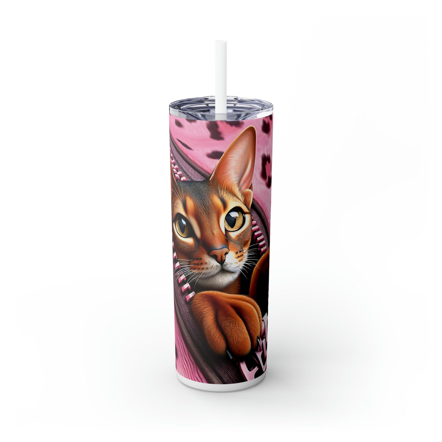 Skinny Tumbler with Straw, 20oz, Cat, Valentines Day, awd-741