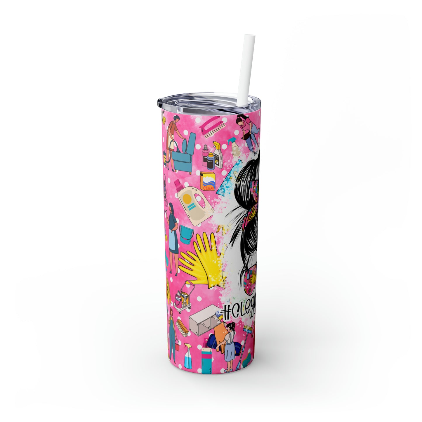 Skinny Tumbler with Straw, 20oz, Cleaning Lady, awd-102