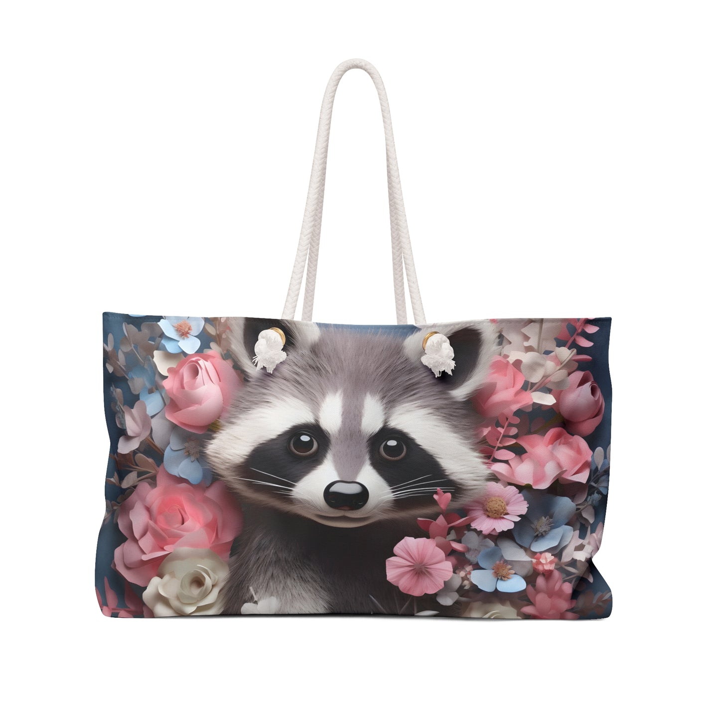 Personalised/Non-Personalised Weekender Bag, Racoon, Large Weekender Bag, Beach Bag, Book Bag