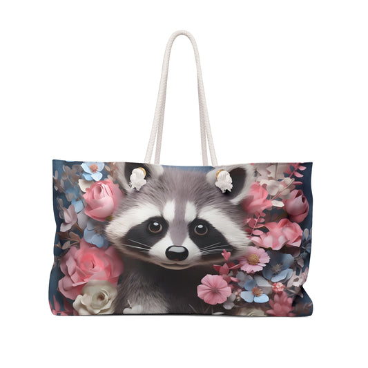 Personalised/Non-Personalised Weekender Bag, Raccoon, Large Weekender Bag, Beach Bag, Book Bag