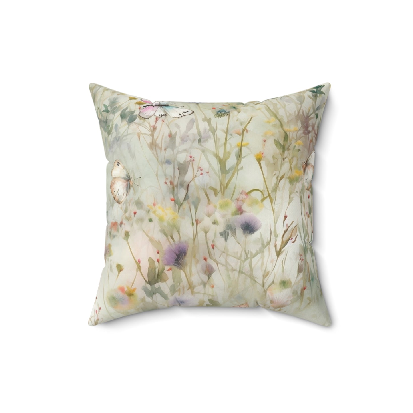 Spun Polyester Square Pillow, Butterfly Floral Cushion