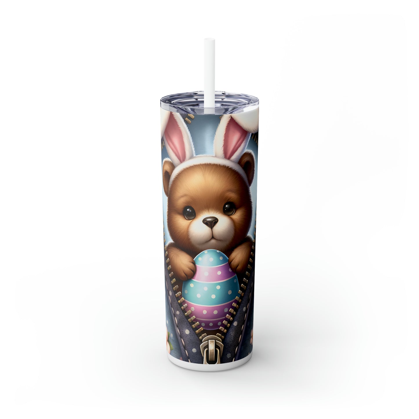 Skinny Tumbler with Straw, 20oz, Easter, Bear, awd-1305