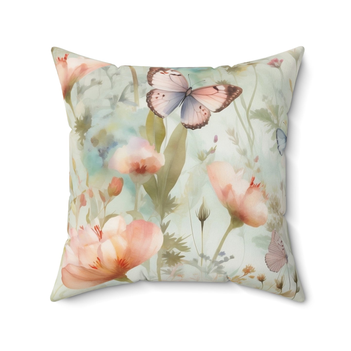 Spun Polyester Square Pillow, Butterfly Floral Cushion