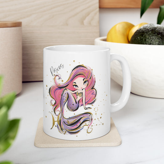 Personalised/Non Personalised Zodiac Sign, Pisces, Ceramic Mug 11oz