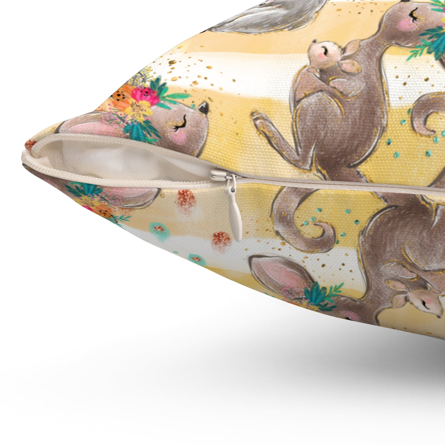 Spun Polyester Square Pillow, Australian Animal Floral Cushion