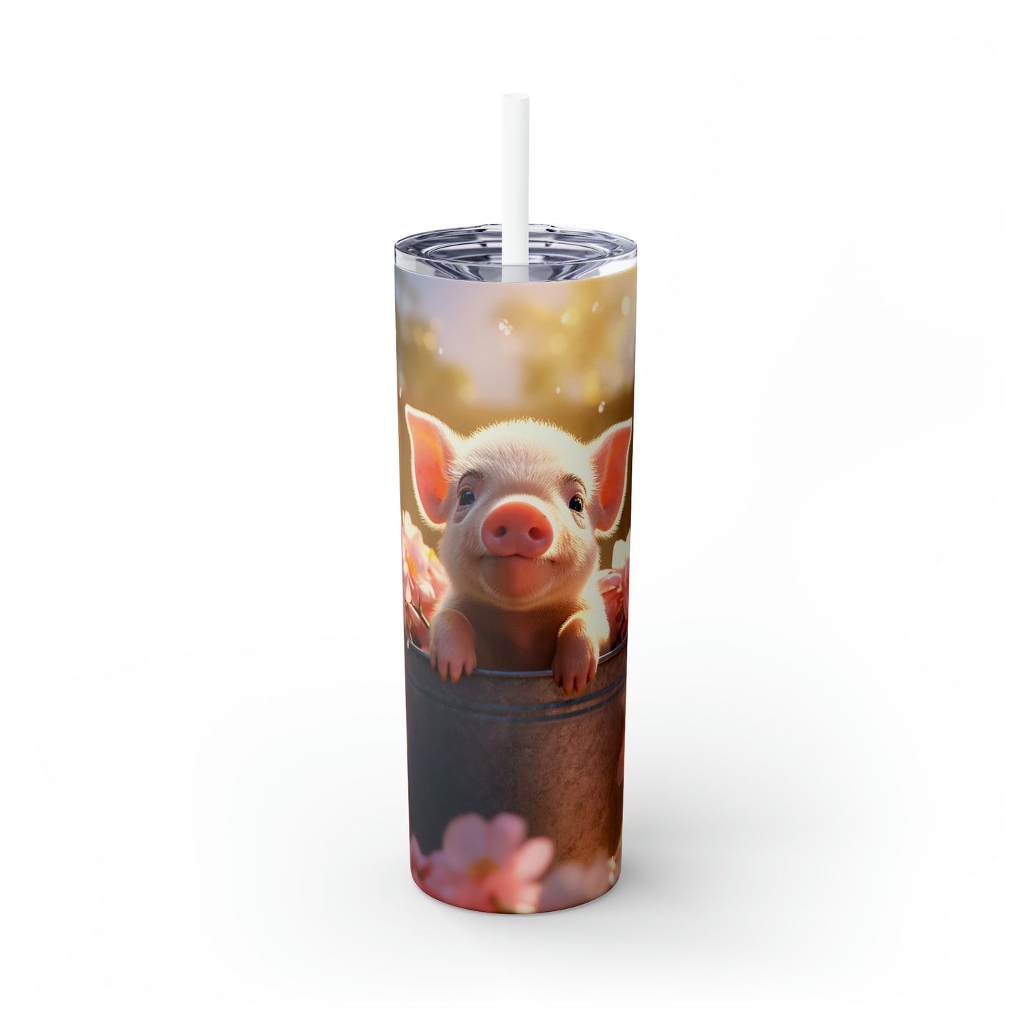 Skinny Tumbler with Straw, 20oz, Pig