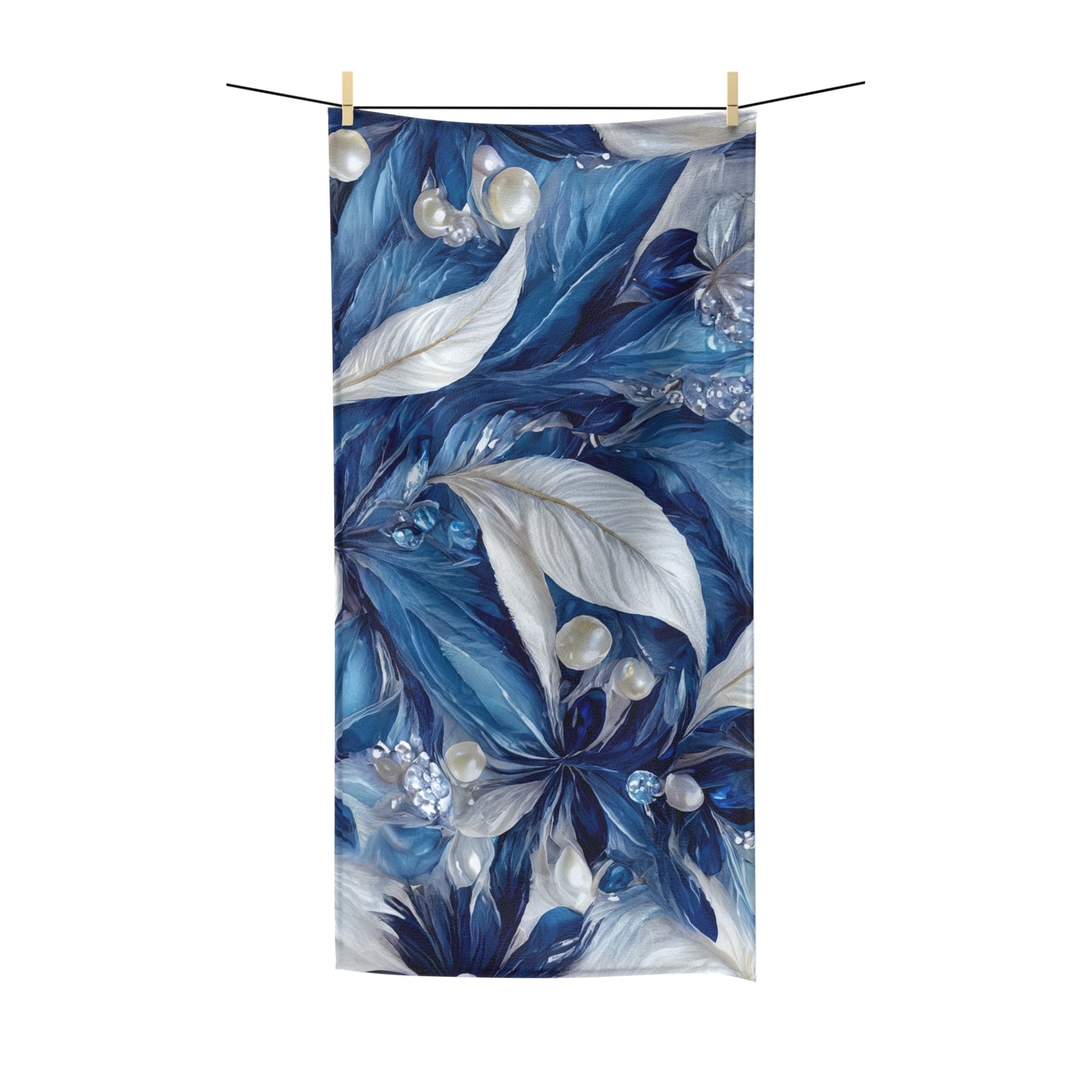 Beach Towel,  Navy Blue Floral, Polycotton Towel