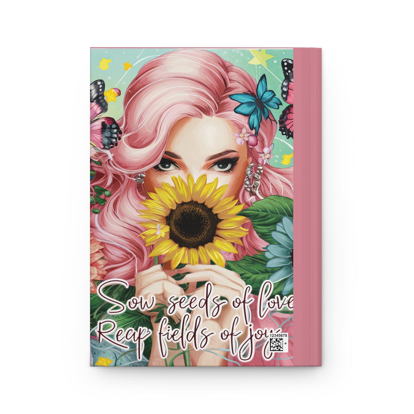 Personalised Hardcover Journal Matte, Girl and Sunflowers, Sow seeds of Love, awd-1715