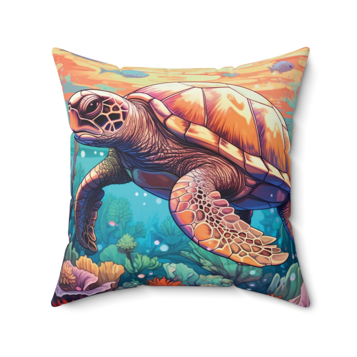 Nautical Polyester Square Cushion, Nautical cushion, Turtle Cushion